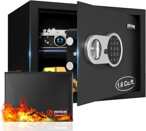 [ 1.6 Cu.ft. ]PATRON Fireproof Safe for Home,Document Safe Box Office,Digital Security Home Safes,Cabinet Safes for Money Cash,Wall Safes with Electronic Keypad for Hotel House Business,1.6 Cu.ft.