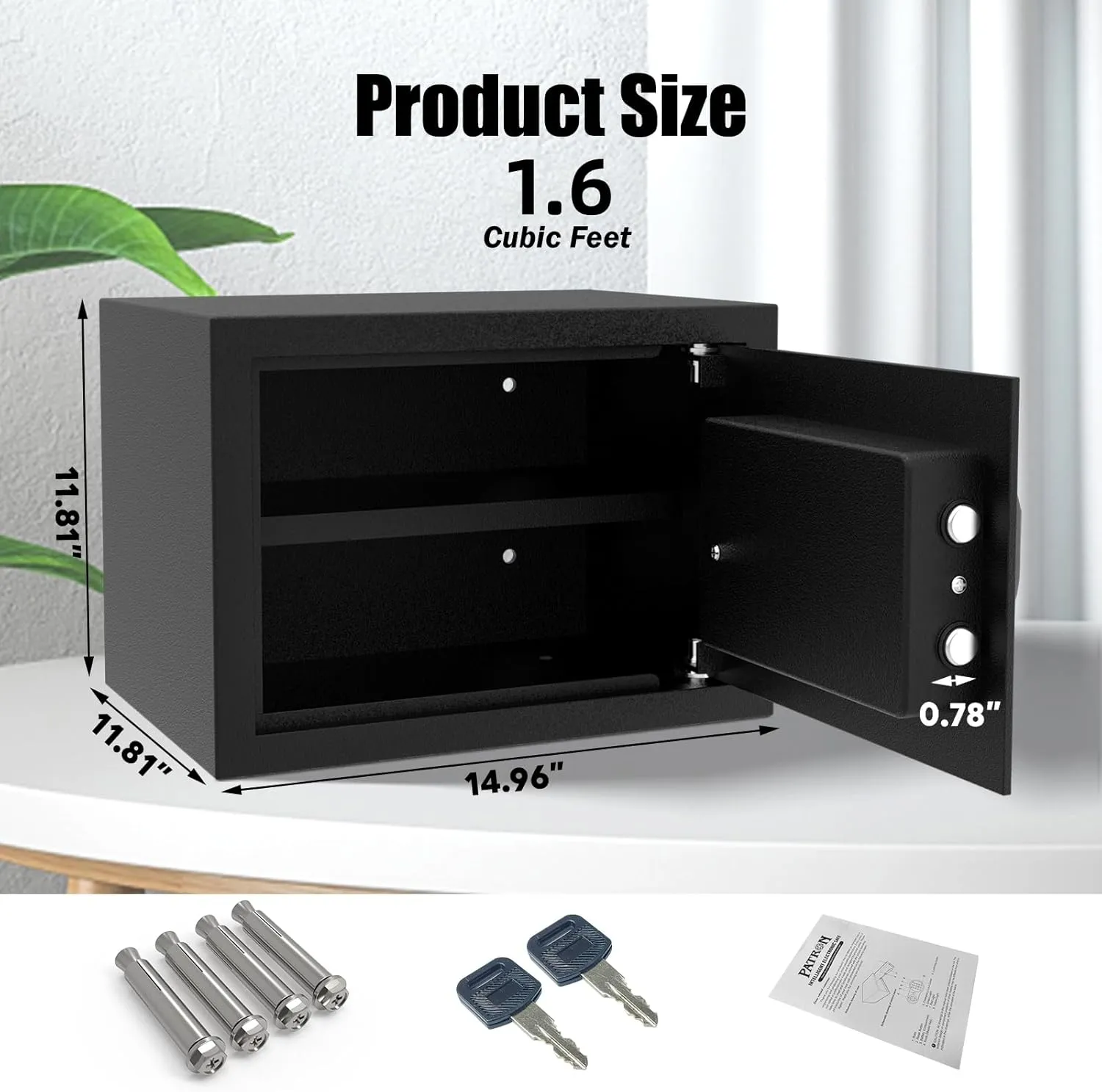[ 1.6 Cu.ft. ]PATRON Fireproof Safe for Home,Document Safe Box Office,Digital Security Home Safes,Cabinet Safes for Money Cash,Wall Safes with Electronic Keypad for Hotel House Business,1.6 Cu.ft.