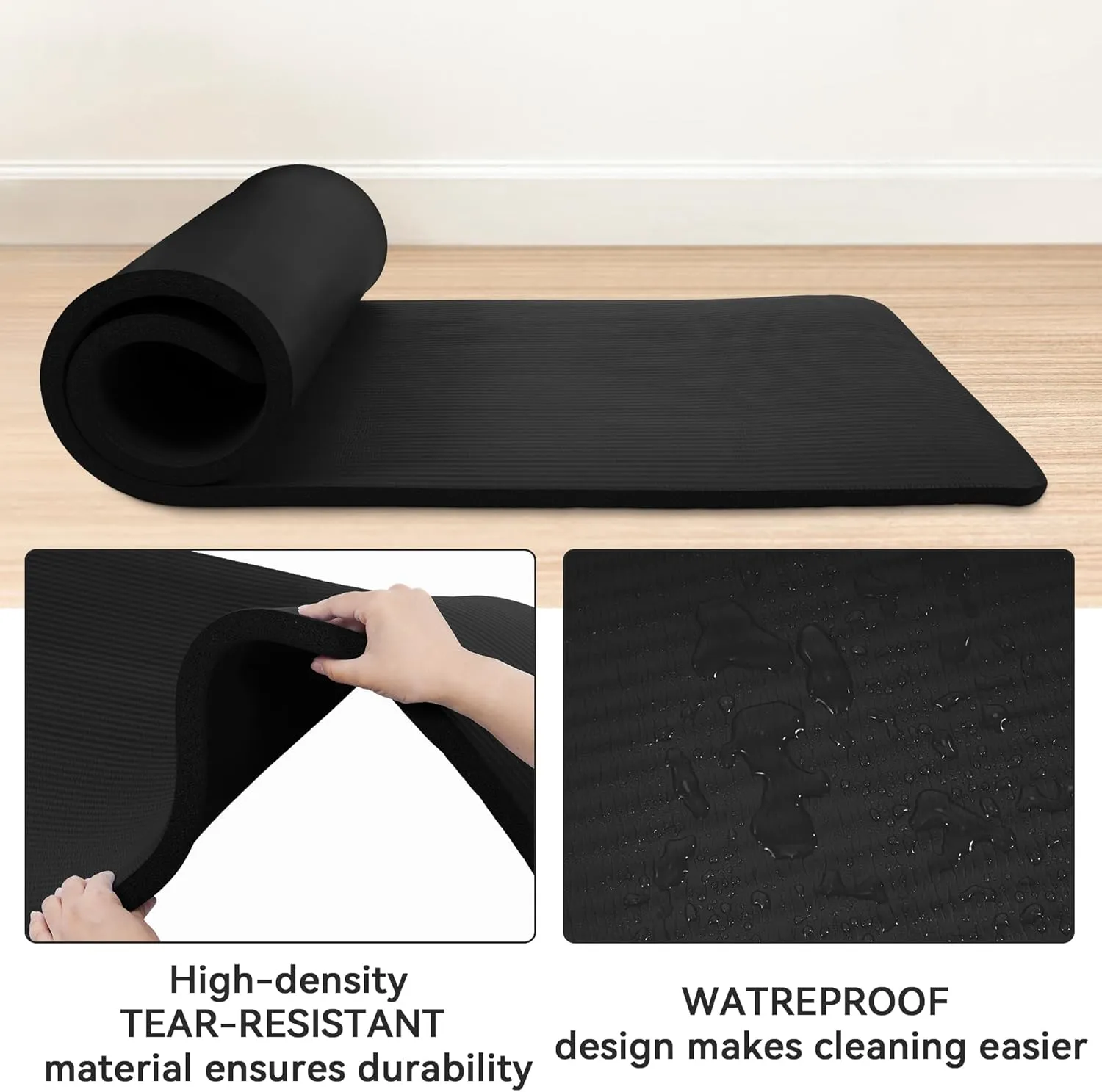1 Inch Yoga Mat Thick Exercise Workout Mat with Extra Carry Strap Non-slip Fitness Mat Gym Pilates Mat for Stretching & Floor Home Workout Outdoor Training