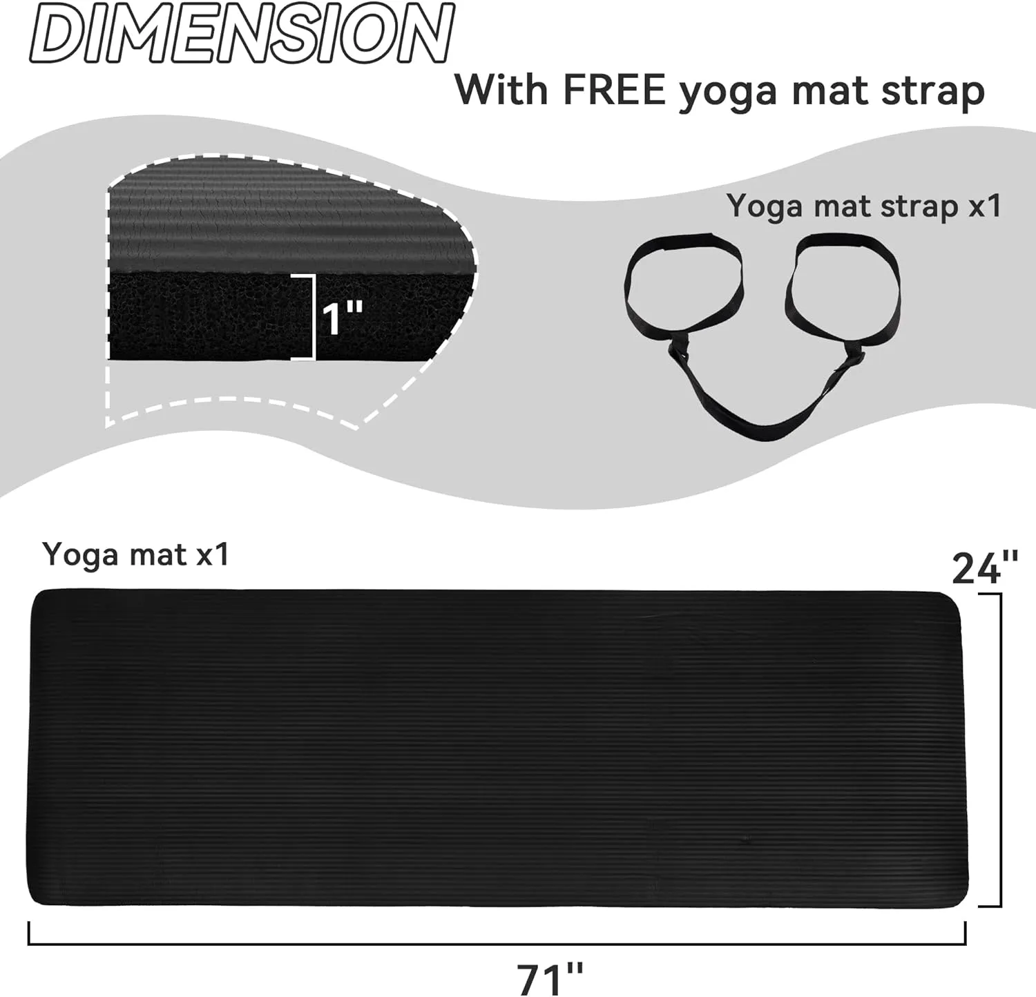 1 Inch Yoga Mat Thick Exercise Workout Mat with Extra Carry Strap Non-slip Fitness Mat Gym Pilates Mat for Stretching & Floor Home Workout Outdoor Training