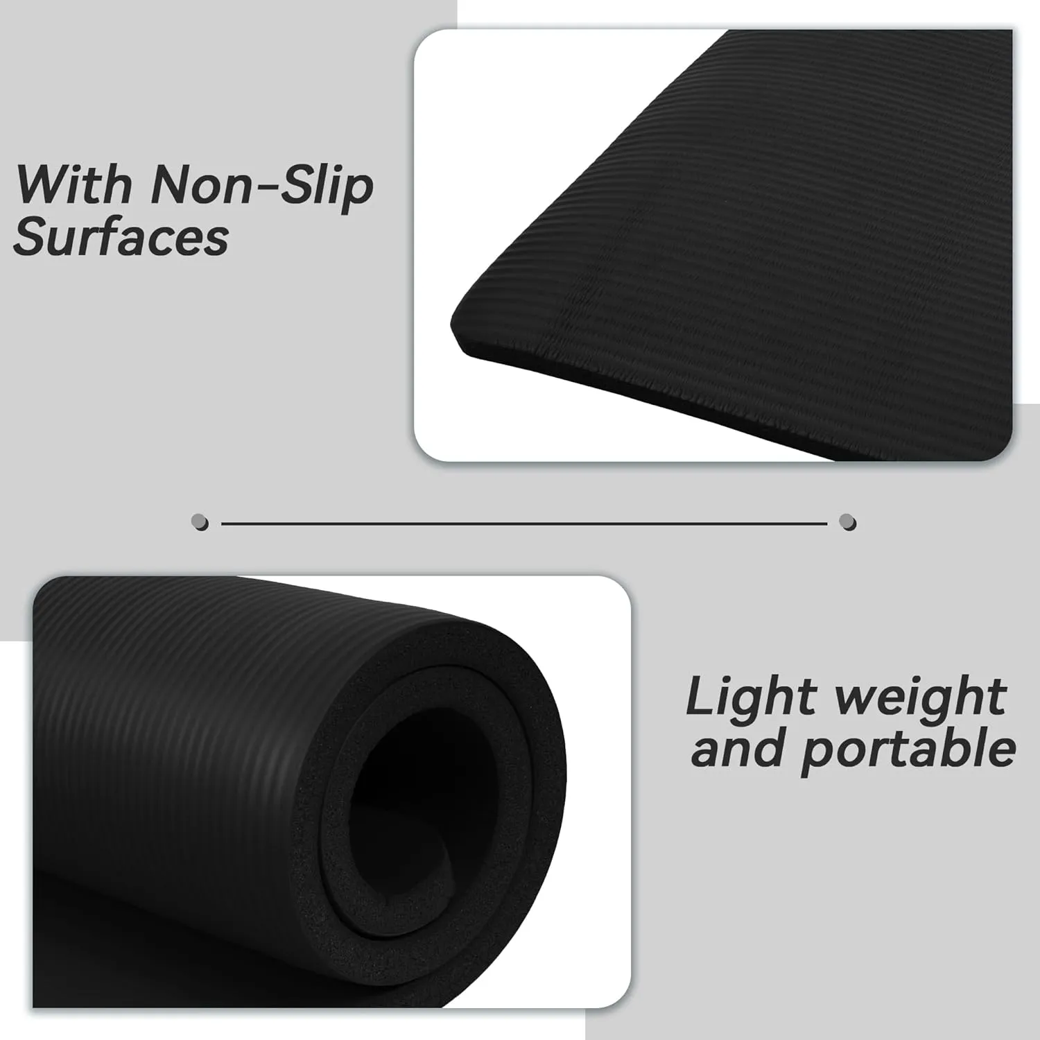1 Inch Yoga Mat Thick Exercise Workout Mat with Extra Carry Strap Non-slip Fitness Mat Gym Pilates Mat for Stretching & Floor Home Workout Outdoor Training