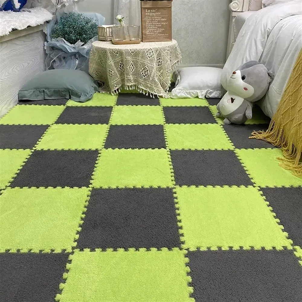 10pcs Room Bedroom Soft Patchwork Mat Magic Cube Slip-Resistant Carpet for Outdoor Toys, Playroom, Deck, Patio, Basement Home Gym(Beige)