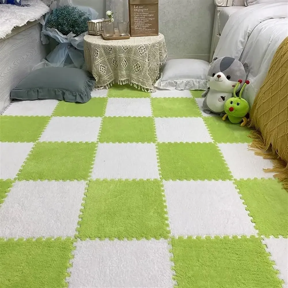 10pcs Room Bedroom Soft Patchwork Mat Magic Cube Slip-Resistant Carpet for Outdoor Toys, Playroom, Deck, Patio, Basement Home Gym(Beige)