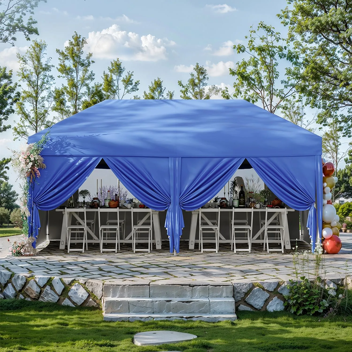 10x20 Pop Up Canopy Tent with 6 Sidewall - One-Button Instant Setup, Heavy-Duty 210D Oxford Fabric & Rust-Proof Frame - 3 Adjustable Heights, Roller Bag, 6 Sandbags - UV Protection for Beach, Party