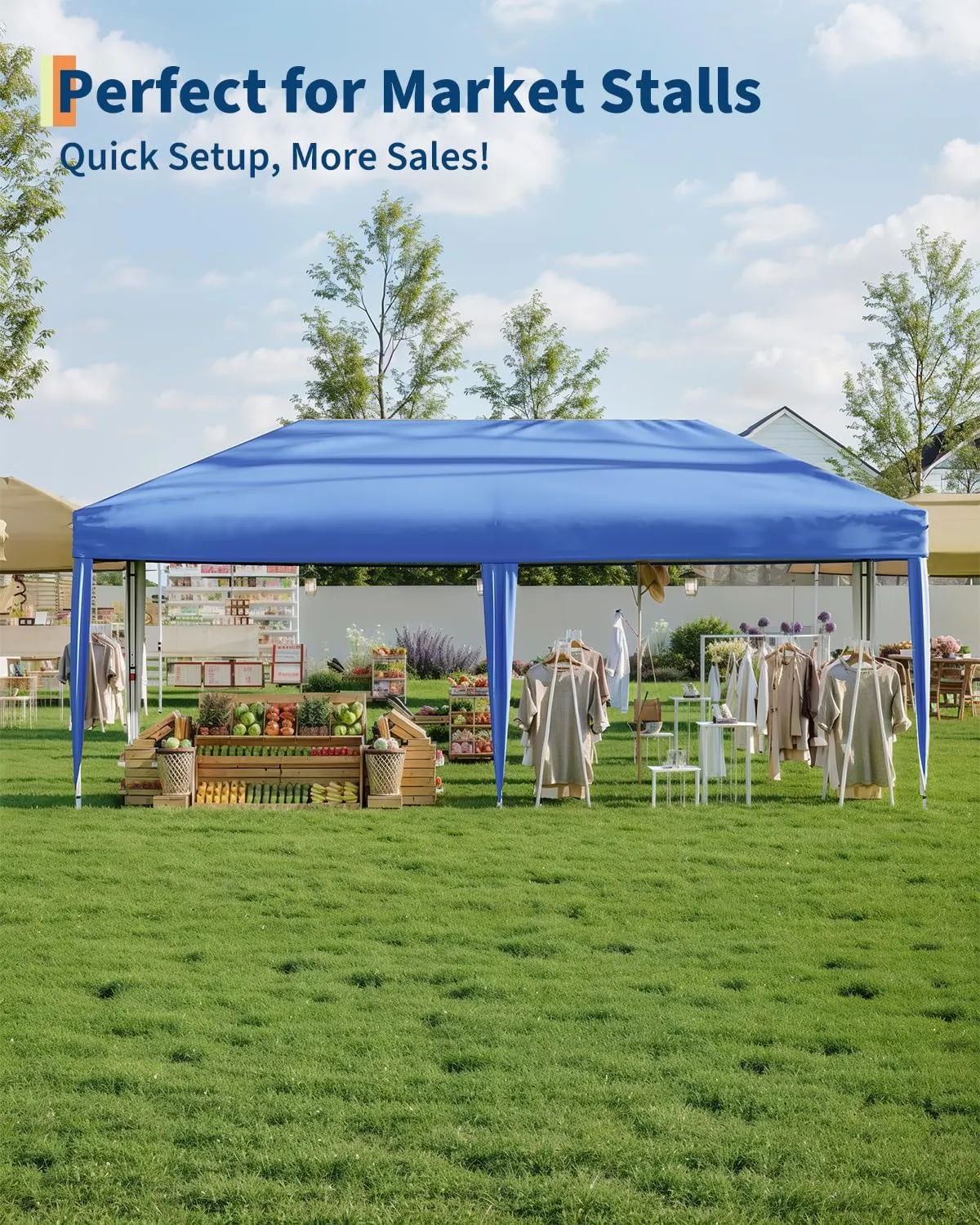 10x20 Pop Up Canopy Tent with 6 Sidewall - One-Button Instant Setup, Heavy-Duty 210D Oxford Fabric & Rust-Proof Frame - 3 Adjustable Heights, Roller Bag, 6 Sandbags - UV Protection for Beach, Party