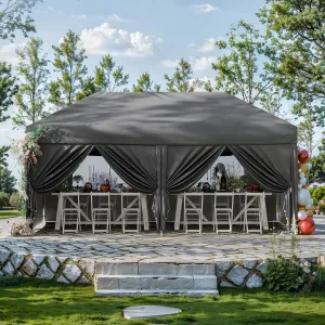 10x20 Pop Up Canopy Tent with 6 Sidewall - One-Button Instant Setup, Heavy-Duty 210D Oxford Fabric & Rust-Proof Frame - 3 Adjustable Heights, Roller Bag, 6 Sandbags - UV Protection for Beach, Party