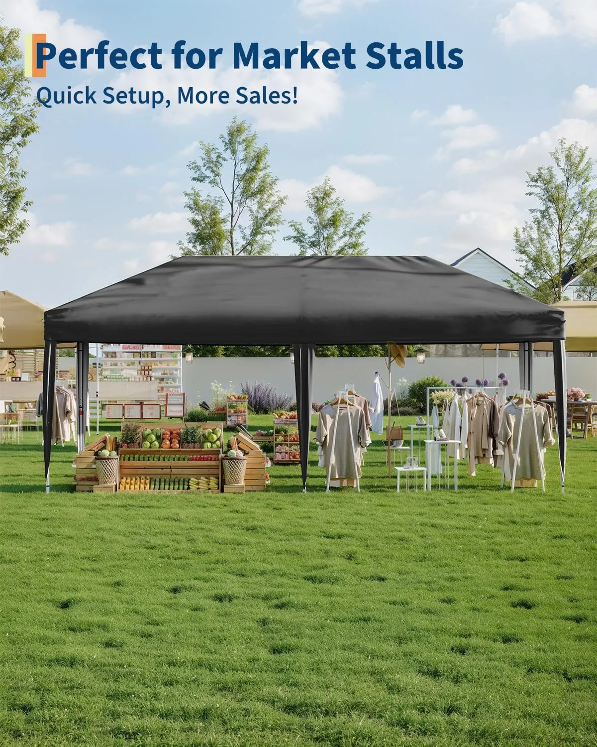10x20 Pop Up Canopy Tent with 6 Sidewall - One-Button Instant Setup, Heavy-Duty 210D Oxford Fabric & Rust-Proof Frame - 3 Adjustable Heights, Roller Bag, 6 Sandbags - UV Protection for Beach, Party