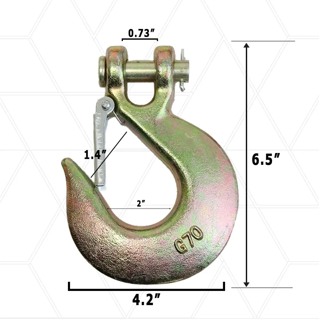 1/2” Grade 70 Forged Clevis Slip Hook with Safety Latch, 45,200lbs Breaking Strength, for Chain Hooks, Transport and Towing Trucks (2 - Pack)