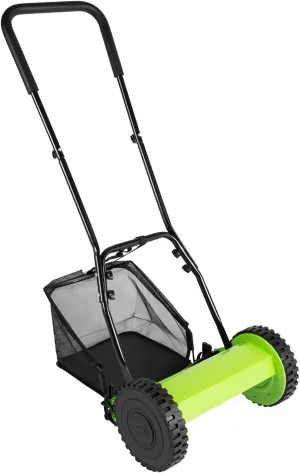 12-Inch Lawn Mower, Push Reel Lawn Mowe with 5 Blade & 23L Collection Bag Adjustable Cutting Height for Graden, Sidewalks, Driveways, Courtyards