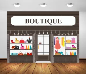 12x10ft Fabric Cartoon Clothing Store Backdrop Fashion Boutique Shopping Mall Window Dress Handbag Photography Background for Sweet Girl Lady Birthday Party Decorations Photo Props