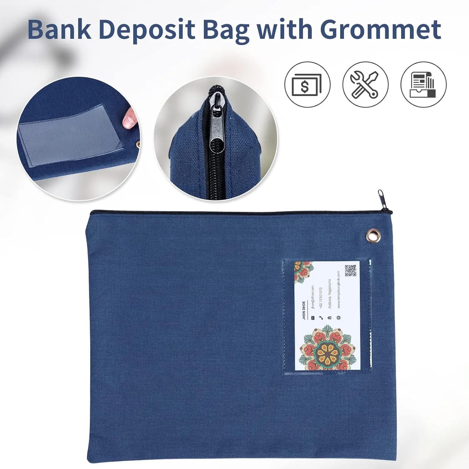 1411Inch Bank Deposit Bags with Zipper Blue Interoffice Mailer Canvas Transit Sack with Grommet for Documents Money Passport (blue)