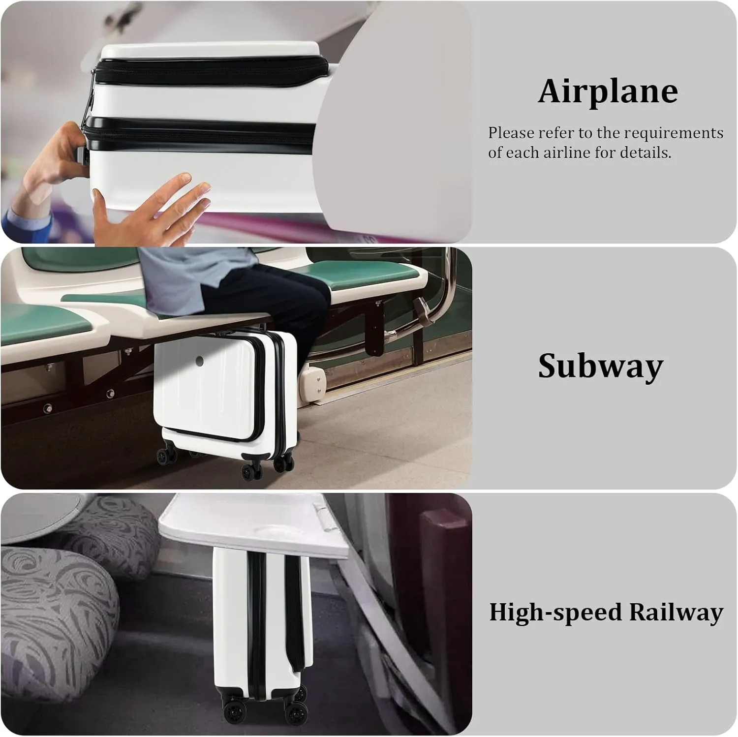 16 Inch Carry On Luggage with 2 Compartments for 14” & 15” Laptop, 16.14*8*17.12” Rolling Briefcase, Lightweight Hardshell ABS PC Suitcase with Spinner Silent Wheels, for Business Trip, Milky White