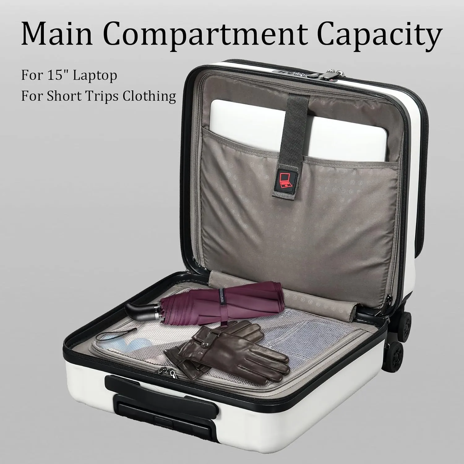 16 Inch Carry On Luggage with 2 Compartments for 14” & 15” Laptop, 16.14*8*17.12” Rolling Briefcase, Lightweight Hardshell ABS PC Suitcase with Spinner Silent Wheels, for Business Trip, Milky White