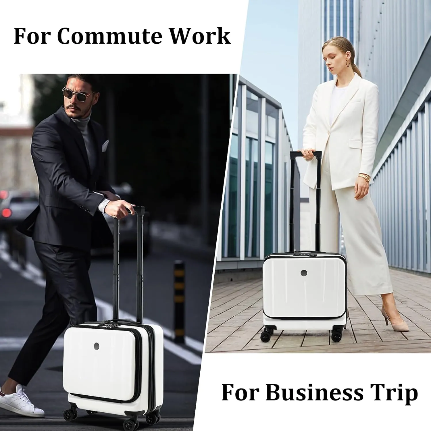 16 Inch Carry On Luggage with 2 Compartments for 14” & 15” Laptop, 16.14*8*17.12” Rolling Briefcase, Lightweight Hardshell ABS PC Suitcase with Spinner Silent Wheels, for Business Trip, Milky White