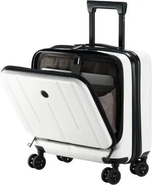 16 Inch Carry On Luggage with 2 Compartments for 14” & 15” Laptop, 16.14*8*17.12” Rolling Briefcase, Lightweight Hardshell ABS PC Suitcase with Spinner Silent Wheels, for Business Trip, Milky White