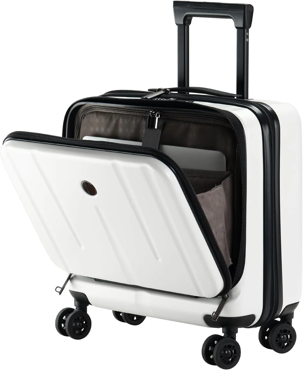 16 Inch Carry On Luggage with 2 Compartments for 14” & 15” Laptop, 16.14*8*17.12” Rolling Briefcase, Lightweight Hardshell ABS PC Suitcase with Spinner Silent Wheels, for Business Trip, Milky White