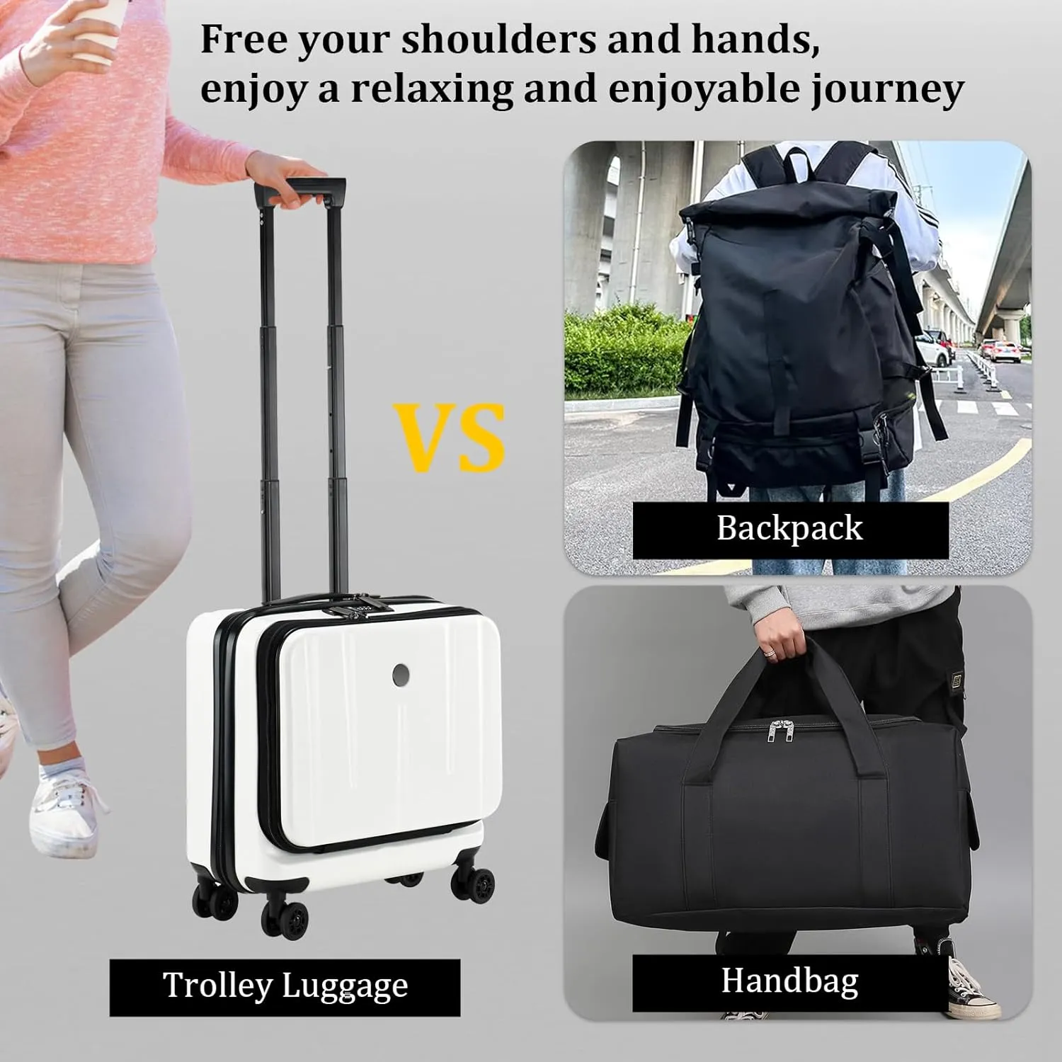 16 Inch Carry On Luggage with 2 Compartments for 14” & 15” Laptop, 16.14*8*17.12” Rolling Briefcase, Lightweight Hardshell ABS PC Suitcase with Spinner Silent Wheels, for Business Trip, Milky White