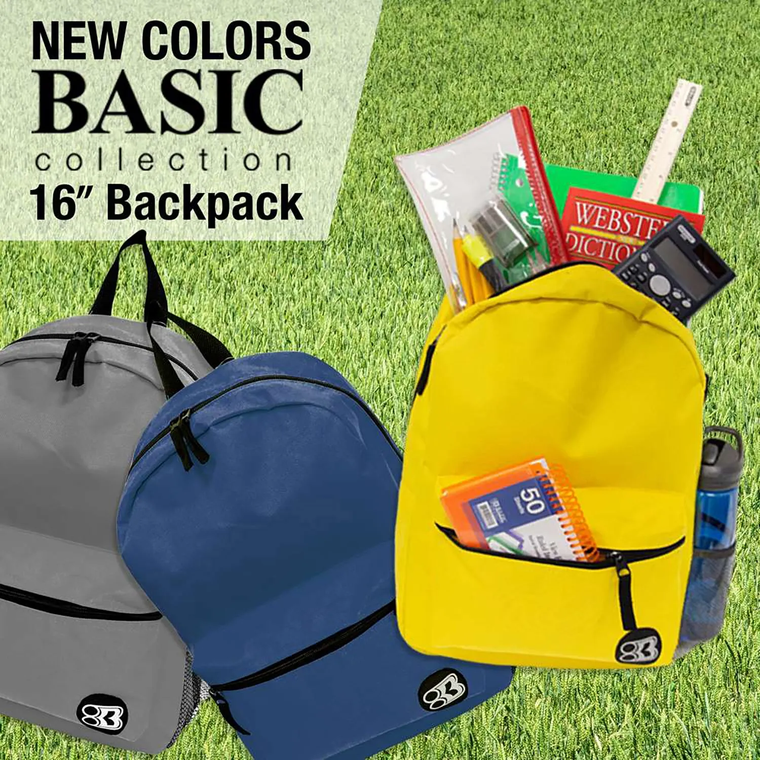 16" Basic Backpack, Mustard, Pack of 2