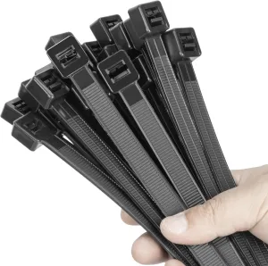 18 inch Black Long Zip Ties Heavy Duty (100 Pack), 2025 New Patented Design, 300 LBS Ultra Strong Tensile Strength, Self-Locking Nylon PA66 UV Resistant Cable Ties for Indoor and Outdoor Use