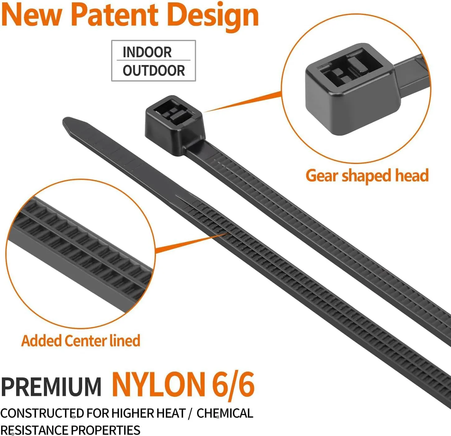 18 inch Black Long Zip Ties Heavy Duty (100 Pack), 2025 New Patented Design, 300 LBS Ultra Strong Tensile Strength, Self-Locking Nylon PA66 UV Resistant Cable Ties for Indoor and Outdoor Use