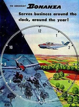 1947 Beechcraft Bonanza Serves Business Around The Clock Promotional Advertising Poster