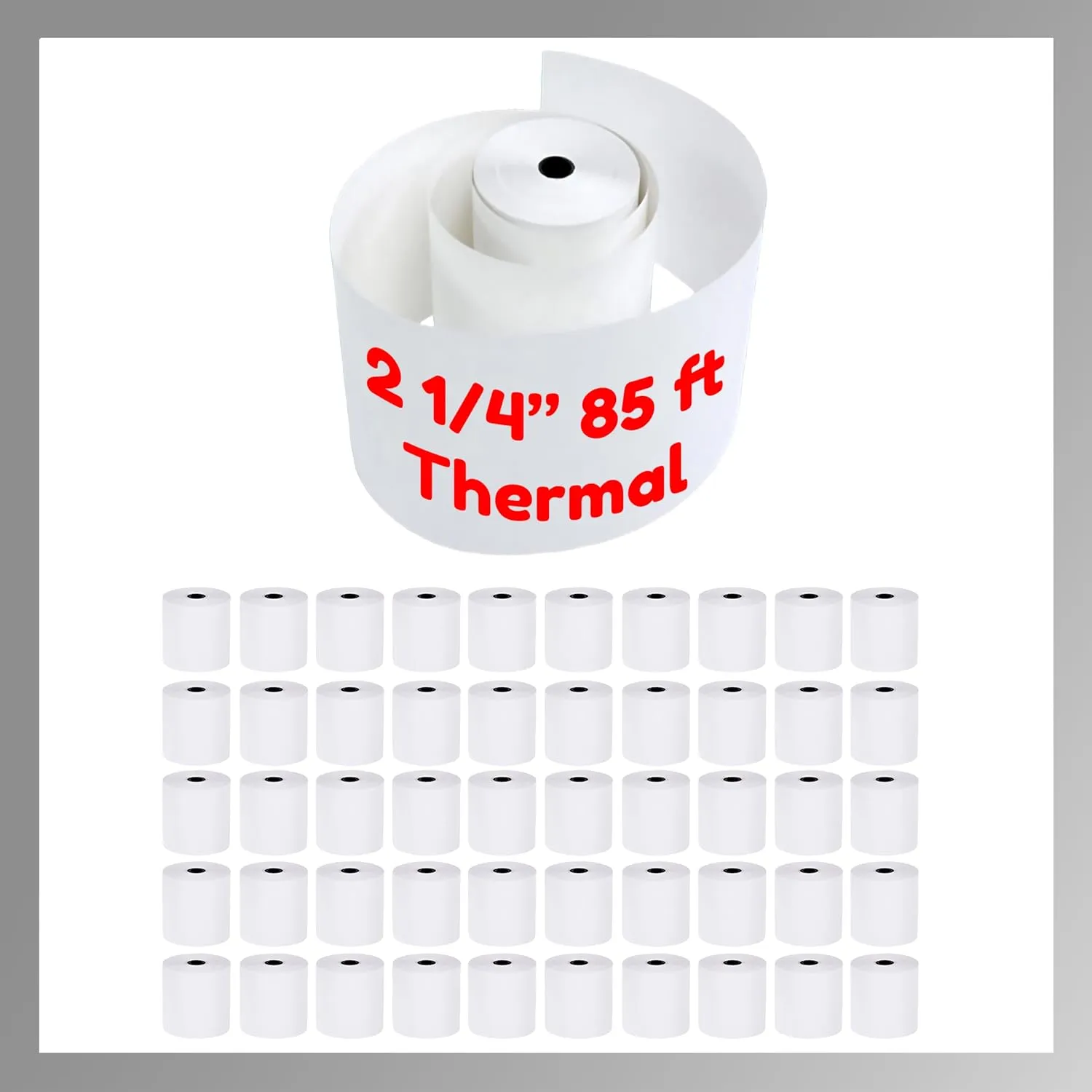 2 1/4" x 85' Thermal Receipt Paper 50 Rolls Printer Rolls 2.25 inch x 85 ft Compatible with Clover Mini Mobile Square POS System Credit Card Machine Calculators (50 Rolls)