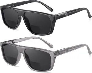2 Pack Excellent Bifocal Sunglasses for Men Women Durable TR90 Classic Wide Frame Design Sun Readers, UV400 Outdoor Reading Sunglasses for Driving/Fishing/Golf (Black & Grey,  1.25)