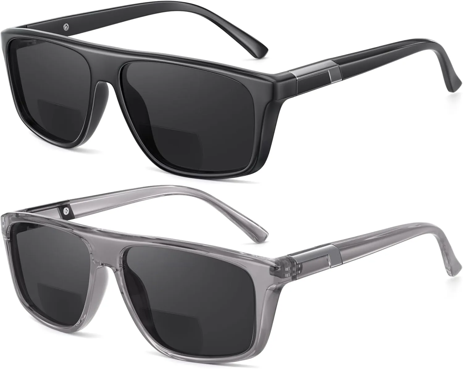 2 Pack Excellent Bifocal Sunglasses for Men Women Durable TR90 Classic Wide Frame Design Sun Readers, UV400 Outdoor Reading Sunglasses for Driving/Fishing/Golf (Black & Grey,  1.25)