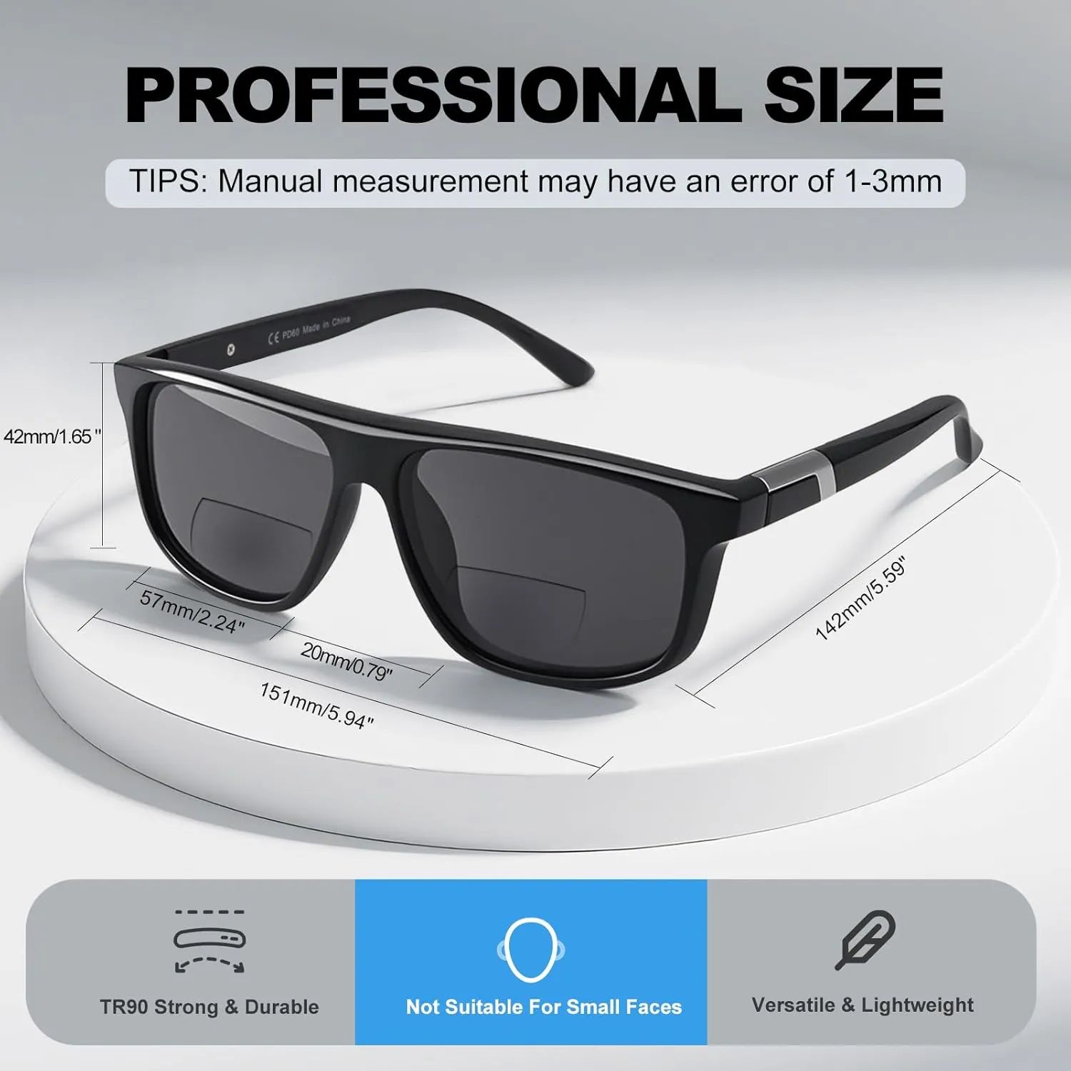 2 Pack Excellent Bifocal Sunglasses for Men Women Durable TR90 Classic Wide Frame Design Sun Readers, UV400 Outdoor Reading Sunglasses for Driving/Fishing/Golf (Black & Grey,  1.25)