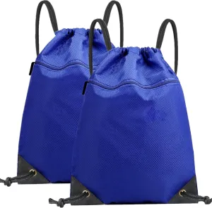 2 Pack Gym Drawstring Bags with Front Pocket, Sports Drawstring Backpack String Bag, Waterproof Draw String Back Sack, Cinch Bags for Women Men Sports,Gym, Travel, Swimming, Beach (Royal Blue)