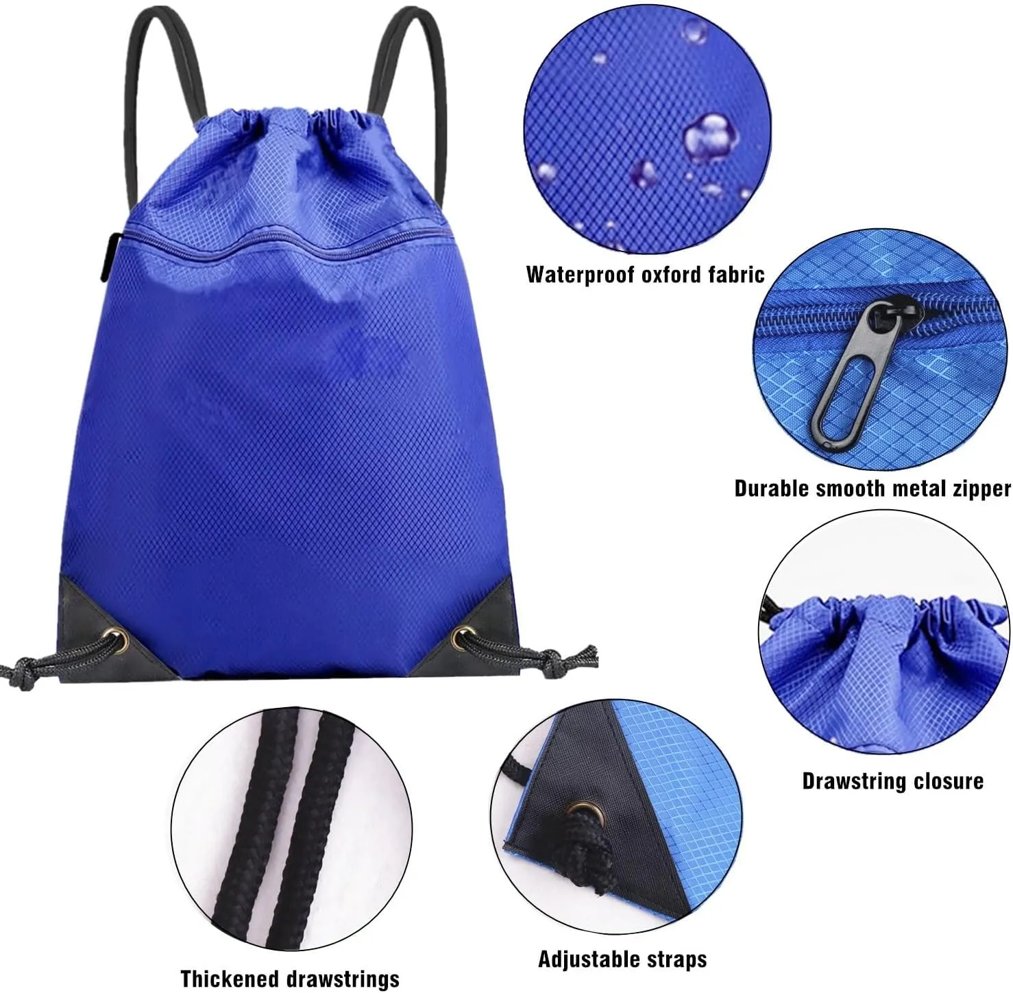 2 Pack Gym Drawstring Bags with Front Pocket, Sports Drawstring Backpack String Bag, Waterproof Draw String Back Sack, Cinch Bags for Women Men Sports,Gym, Travel, Swimming, Beach (Royal Blue)