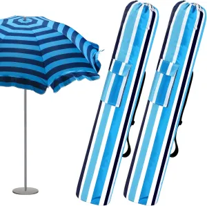 2 Pcs Beach Umbrella Storage Bag Foldable Waterproof Beach Bag for Umbrellas with Wide Padded Shoulder Strap & Molded Carry Handle Summer Stripe Blue Patio Storage Carrying Covers