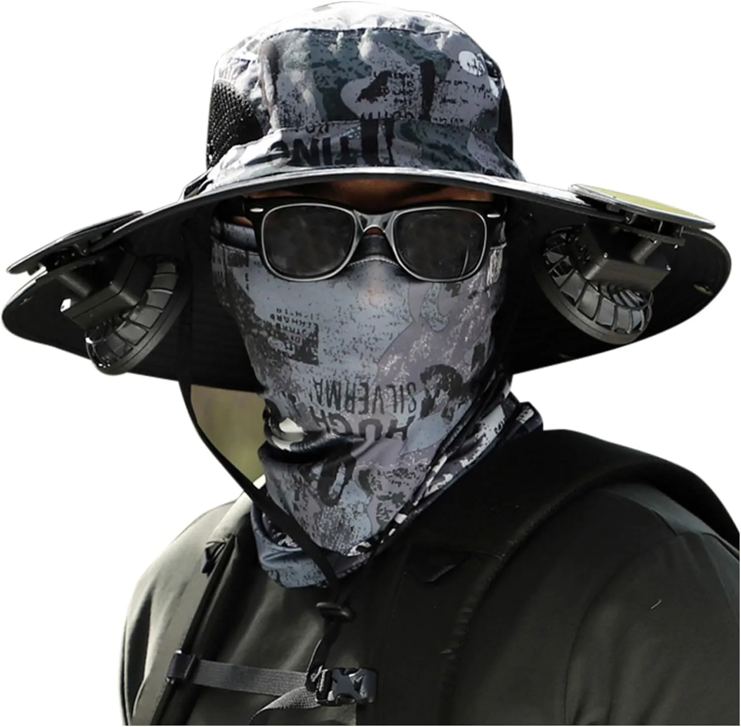 2025 Outdoor Wide Brim Sun Hat with 2 Solar Fan -Sun Bucket Hat for Men Women, UPF 50  Bucket Fishing Beach Hat Fan Built in