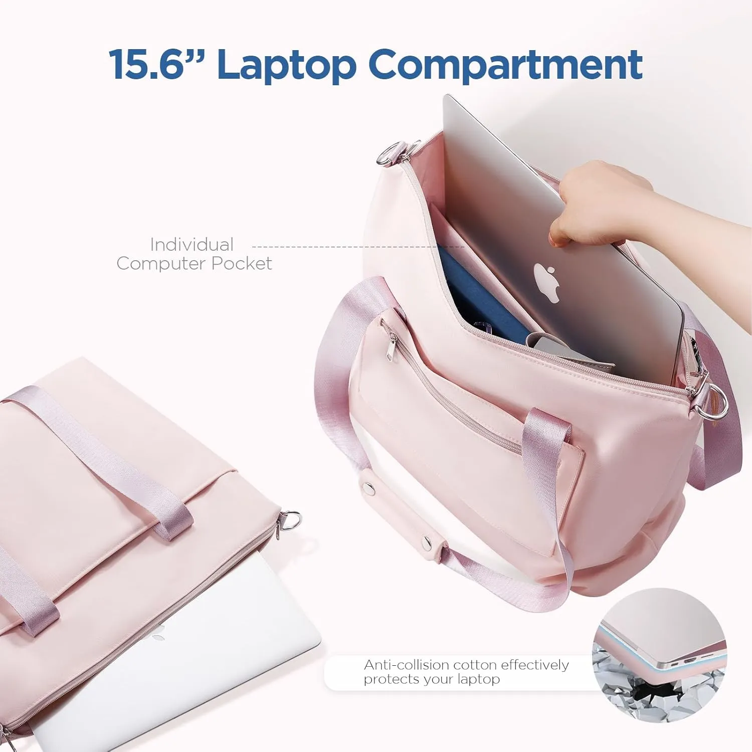 24L Women Nylon Tote Bag with Zipper/15.6" Laptop Compartment/Travel Sleeve/Yoga Mat Buckle for Work Gym Everyday Use