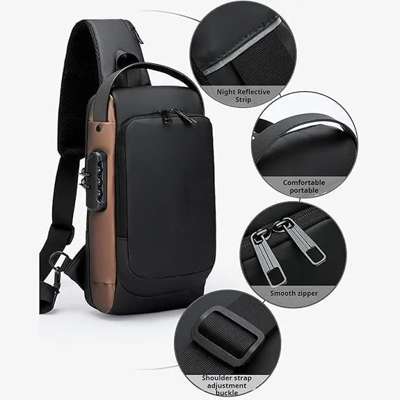 2PCS Carbon Fiber Streamline Anti-Theft Sling Bag, USB Charging Sport Sling Anti-Theft Shoulder Bag (D,M)