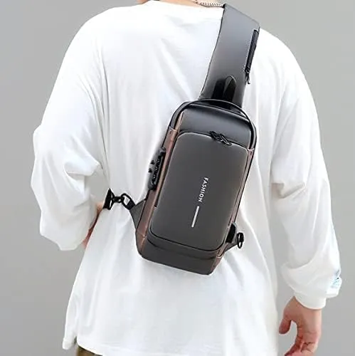 2PCS Carbon Fiber Streamline Anti-Theft Sling Bag, USB Charging Sport Sling Anti-Theft Shoulder Bag (D,M)