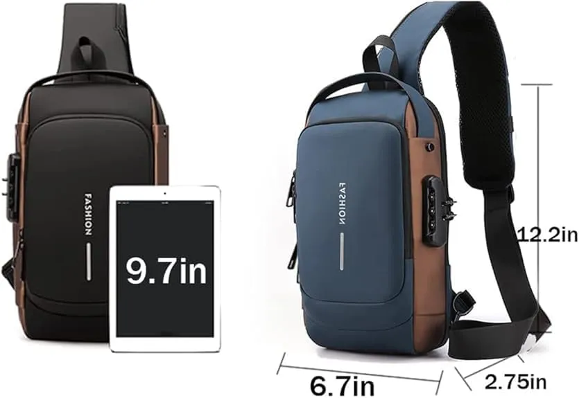 2PCS Carbon Fiber Streamline Anti-Theft Sling Bag, USB Charging Sport Sling Anti-Theft Shoulder Bag (D,M)