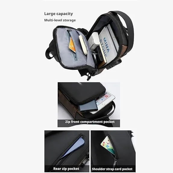 2PCS Carbon Fiber Streamline Anti-Theft Sling Bag, USB Charging Sport Sling Anti-Theft Shoulder Bag (D,M)