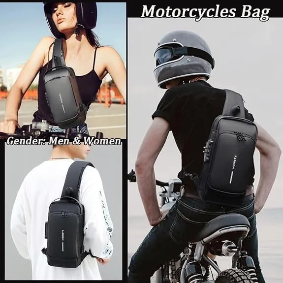 2PCS Carbon Fiber Streamline Anti-Theft Sling Bag, USB Charging Sport Sling Anti-Theft Shoulder Bag (D,M)