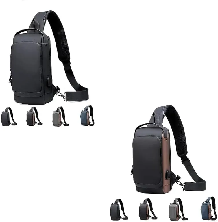 2PCS Carbon Fiber Streamline Anti-Theft Sling Bag, USB Charging Sport Sling Anti-Theft Shoulder Bag (D,M)