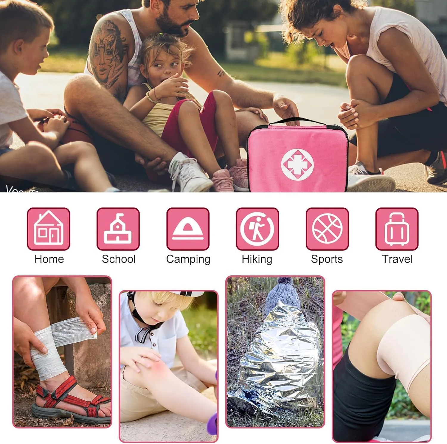 305Pcs Car First Aid Kit Refill Supplies for Business Home First Aid Emergency Kits for Office Business Compact Lovely Bag for Outdoor Activities Skating Boating