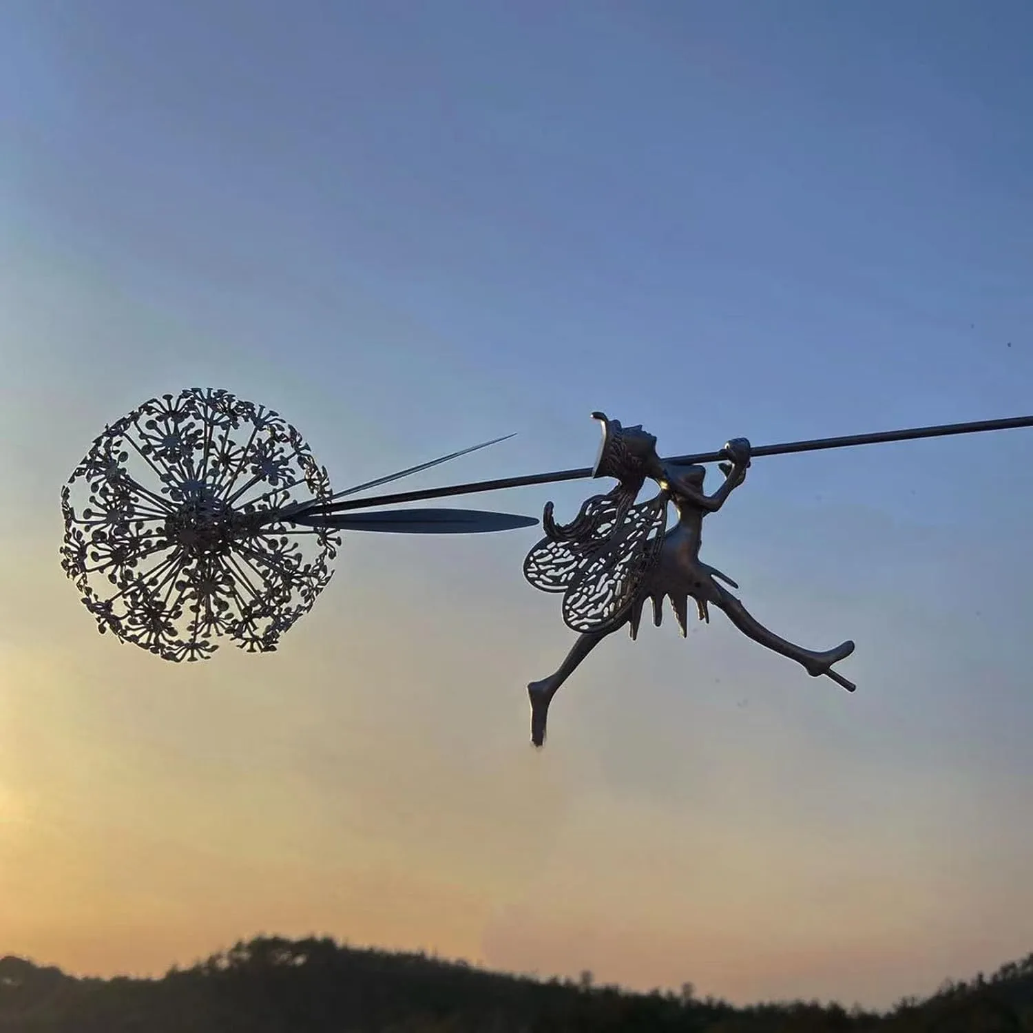 3D Fairy Dancing with Dandelion Stainless Steel Sculpture – Outdoor Fairy Art for Yard & Patio | Rust-Proof Metal Garden Decor with Dynamic Dancing Design | Lawn Courtyard Decorative Statue (Style 2)