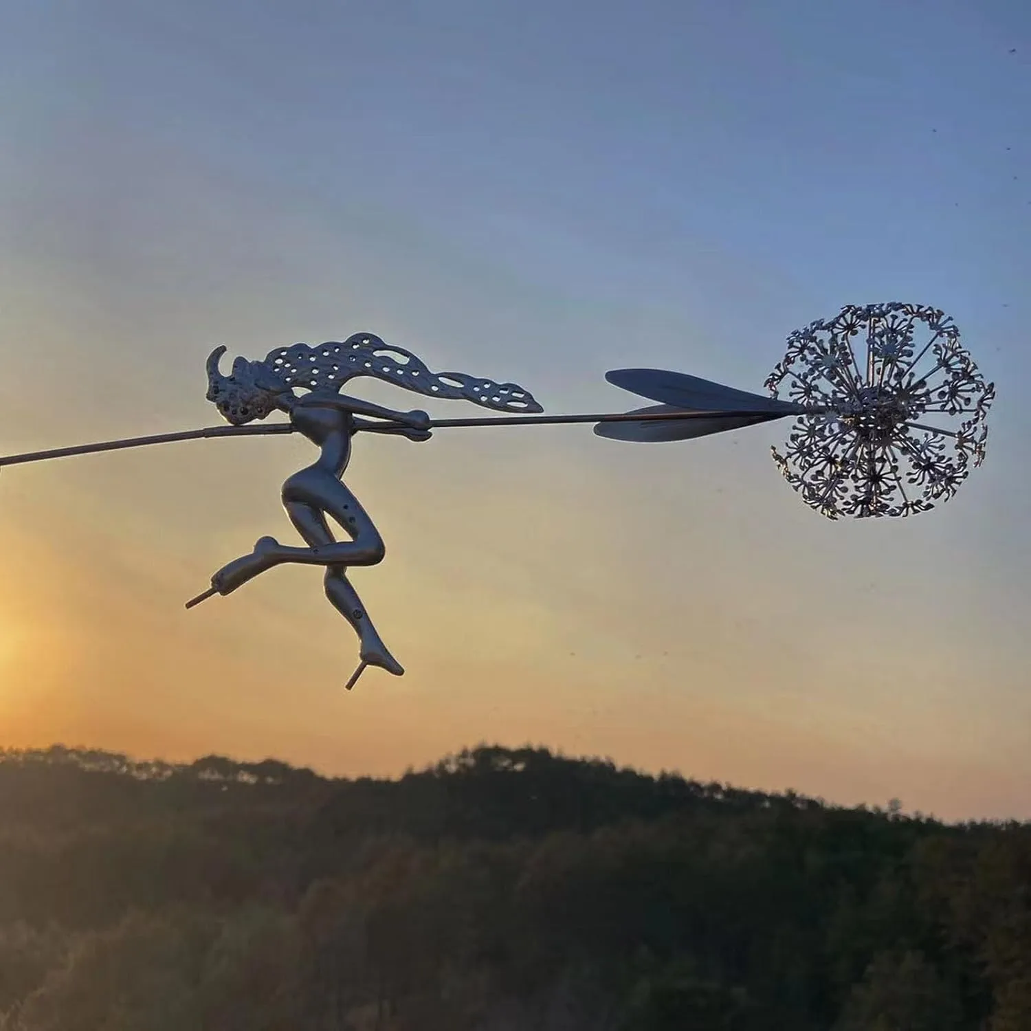 3D Fairy Dancing with Dandelion Stainless Steel Sculpture – Outdoor Fairy Art for Yard & Patio | Rust-Proof Metal Garden Decor with Dynamic Dancing Design | Lawn Courtyard Decorative Statue (Style 2)