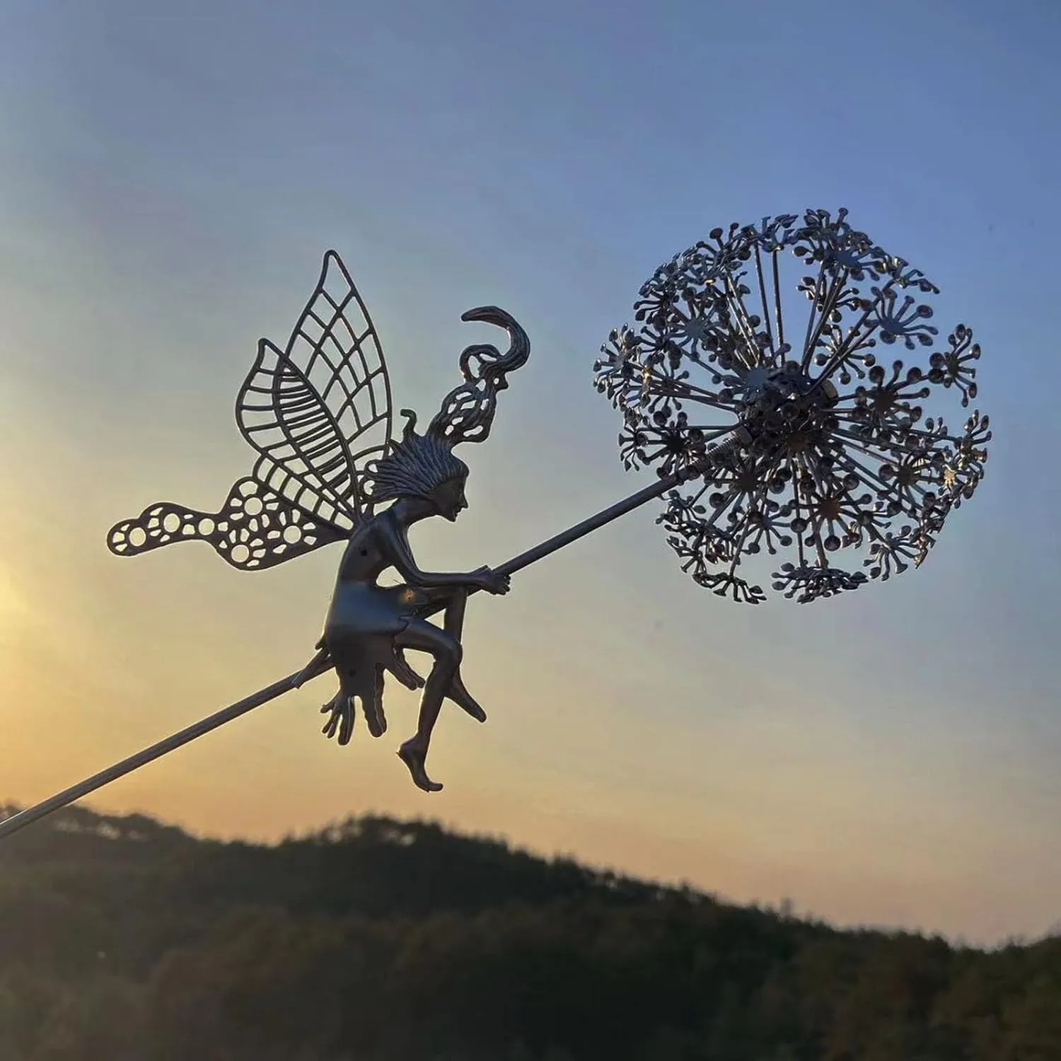 3D Fairy Dancing with Dandelion Stainless Steel Sculpture – Outdoor Fairy Art for Yard & Patio | Rust-Proof Metal Garden Decor with Dynamic Dancing Design | Lawn Courtyard Decorative Statue (Style 2)