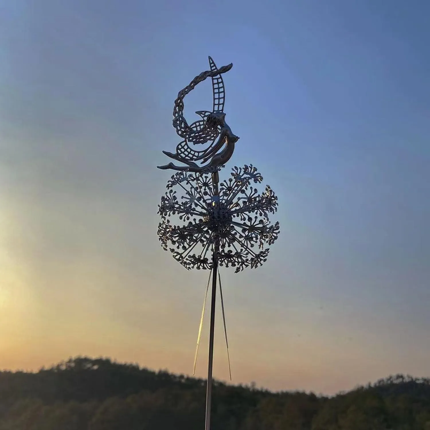 3D Fairy Dancing with Dandelion Stainless Steel Sculpture – Outdoor Fairy Art for Yard & Patio | Rust-Proof Metal Garden Decor with Dynamic Dancing Design | Lawn Courtyard Decorative Statue (Style 2)