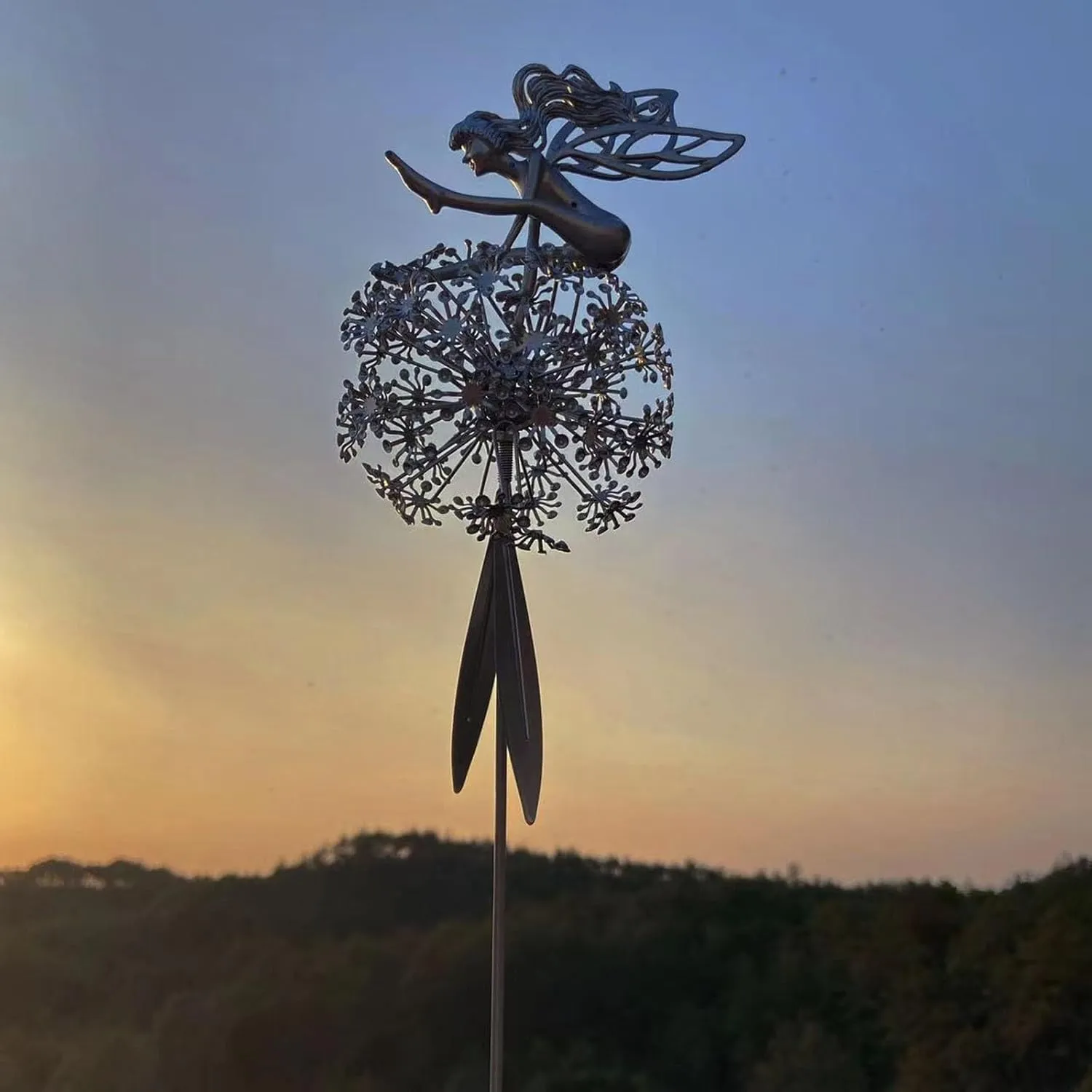 3D Fairy Dancing with Dandelion Stainless Steel Sculpture – Outdoor Fairy Art for Yard & Patio | Rust-Proof Metal Garden Decor with Dynamic Dancing Design | Lawn Courtyard Decorative Statue (Style 2)