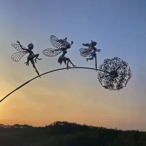 3D Fairy Dancing with Dandelion Stainless Steel Sculpture – Outdoor Fairy Art for Yard & Patio | Rust-Proof Metal Garden Decor with Dynamic Dancing Design | Lawn Courtyard Decorative Statue (Style 2)