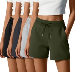 4 Pack Women's Sweat Shorts Casual Summer High Waisted Drawstring Athletic Comfy Shorts with Pockets Lightweight