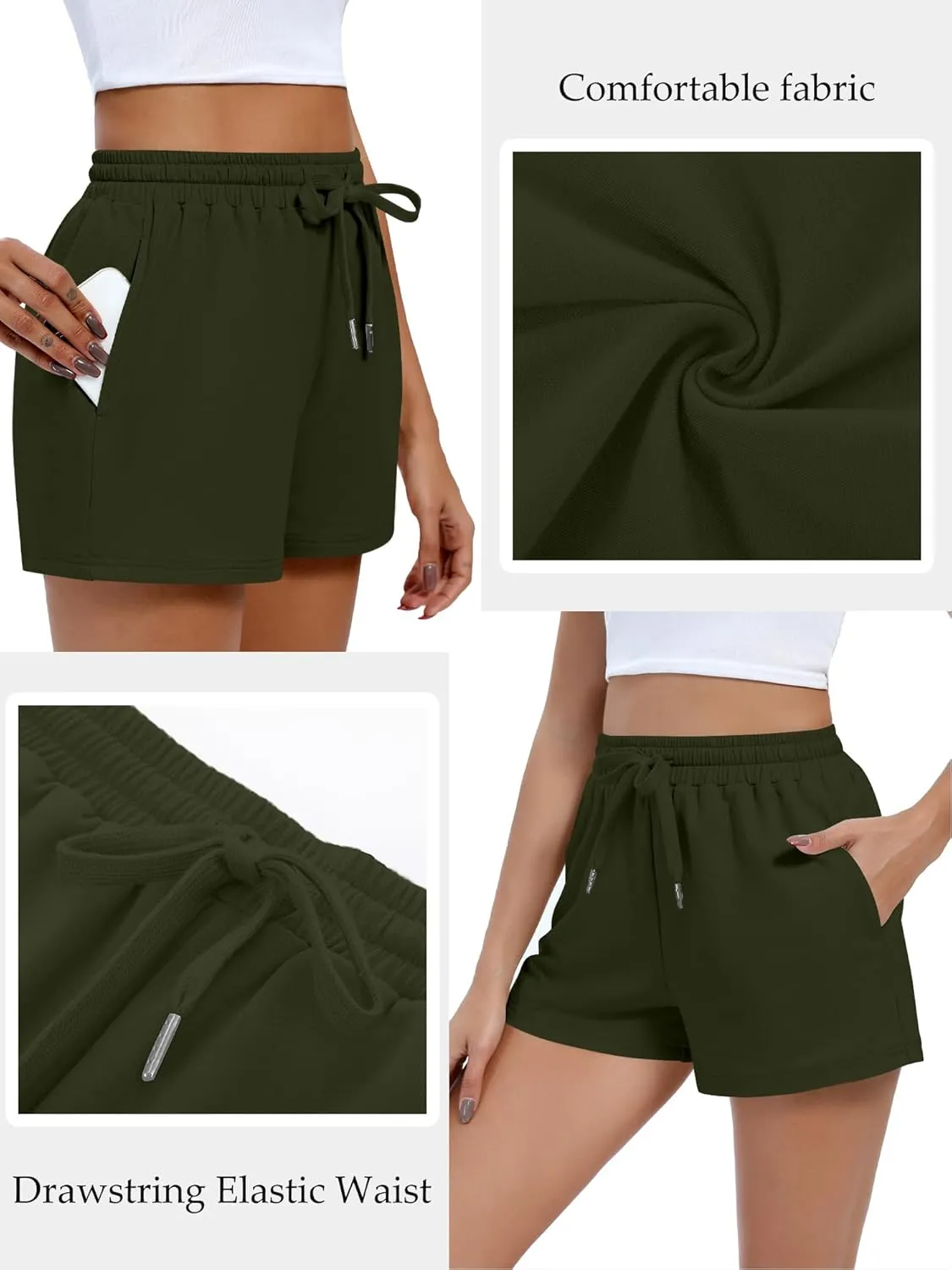 4 Pack Women's Sweat Shorts Casual Summer High Waisted Drawstring Athletic Comfy Shorts with Pockets Lightweight