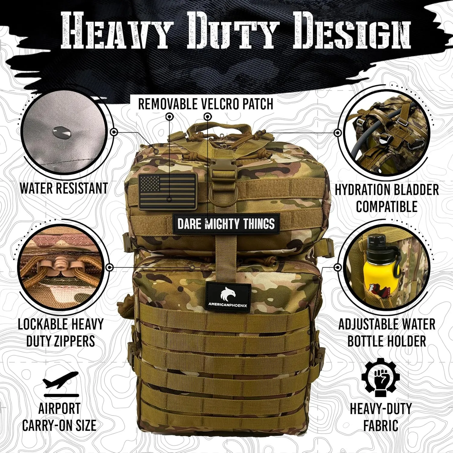 45L Elite Tactical Backpack | 3X Stronger Work & Military Backpack | Water Resistant and Heavy Duty | 3 Day MOLLE Bug Out Bag (Military OCP)